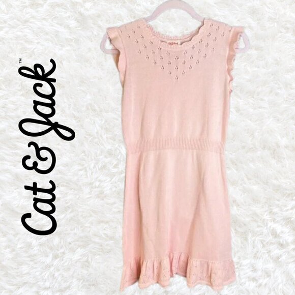 Cat & Jack Other - Cat & Jack Girls Size L 10/12 Dress Pointelle Pink Ruffle Short Sleeve Sweater